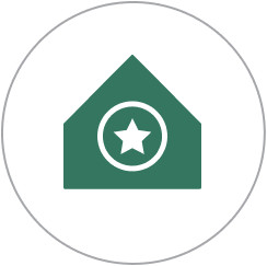 Green house with a star in the center of a circle